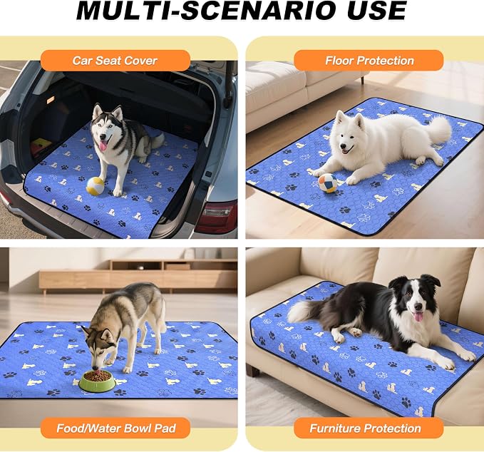 WanpeeGoo Washable Pee Pads, Puppy Pee Pad for Dogs, 2 Pack Absorbent Reusable Training Dog Pads Pet Puppy Pads, Non-Slip Potty Pads for Whelping, Playpen, Crate, Bed, Blue 24"x24"