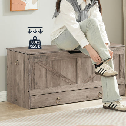 HOOBRO Storage Chest, 43.3" Toy Chest with Drawer, Wooden Storage Bench, Sturdy Entryway Bench Supports 220 lb, Shoe Bench, Safety Hinge, U-Shaped Opening, Easy Assembly, Greige BG711CW01G1