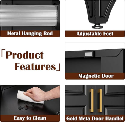 SteeLoong Metal Wardrobe Cabinet with Hanging Rod, 71" Tall Armoire Wardrobe Closet with 2 Doors and Adjustable Shelves, Black Clothing Storage Cabinets for Bedroom, Laundry Room, Cloak Room