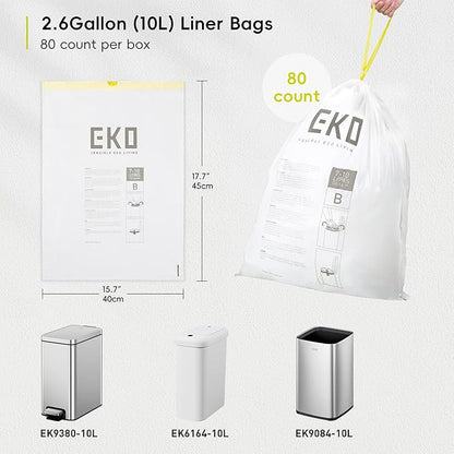 EKO 2.6 Gallon / 7-10 Liter, Extra-Strong Unscented Garbage Bags, Easy-Dispense