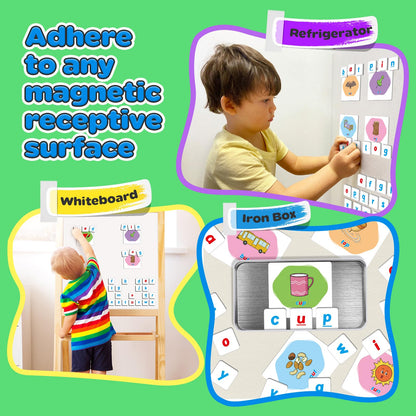 Zazopup CVC Word Games,Magnetic Letters & CVC Flash Cards,Phonics Games,Alphabet ABC Toys,Refrigerator Fridge Magnets for Kids Toddlers,Speech Therapy,Spelling Learning Games for Preschool Classroom