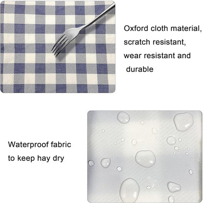 Rabbit Hay Feeder Bag, Large Capacity Rabbit Hay Bag Small Animal Hanging Hay Bag 600D Oxford Cloth Bunny Hay Feeder Bag for Rabbits Guinea Pigs Chinchillas (Plaid-4 Holes-1Pcs)
