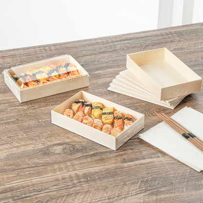 Restaurantware Wooden Bento Boxes 100 Pack of 7.9" x 4.8" Foldable Wooden Take Out Containers Sustainable Freezer-Safe Japanese Style Rectangular Lunch Boxes for Office, Camping, Sushi, Potluck