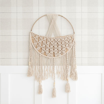 Crane Baby Charlie Farmhouse Macramé Boho Toy Bin with Tassels, Hanging Basket Nursery Decor, Stuffed Animal Storage, Wall Organizer for Playroom, Boho Baby Room Decor& Kids Room Organization