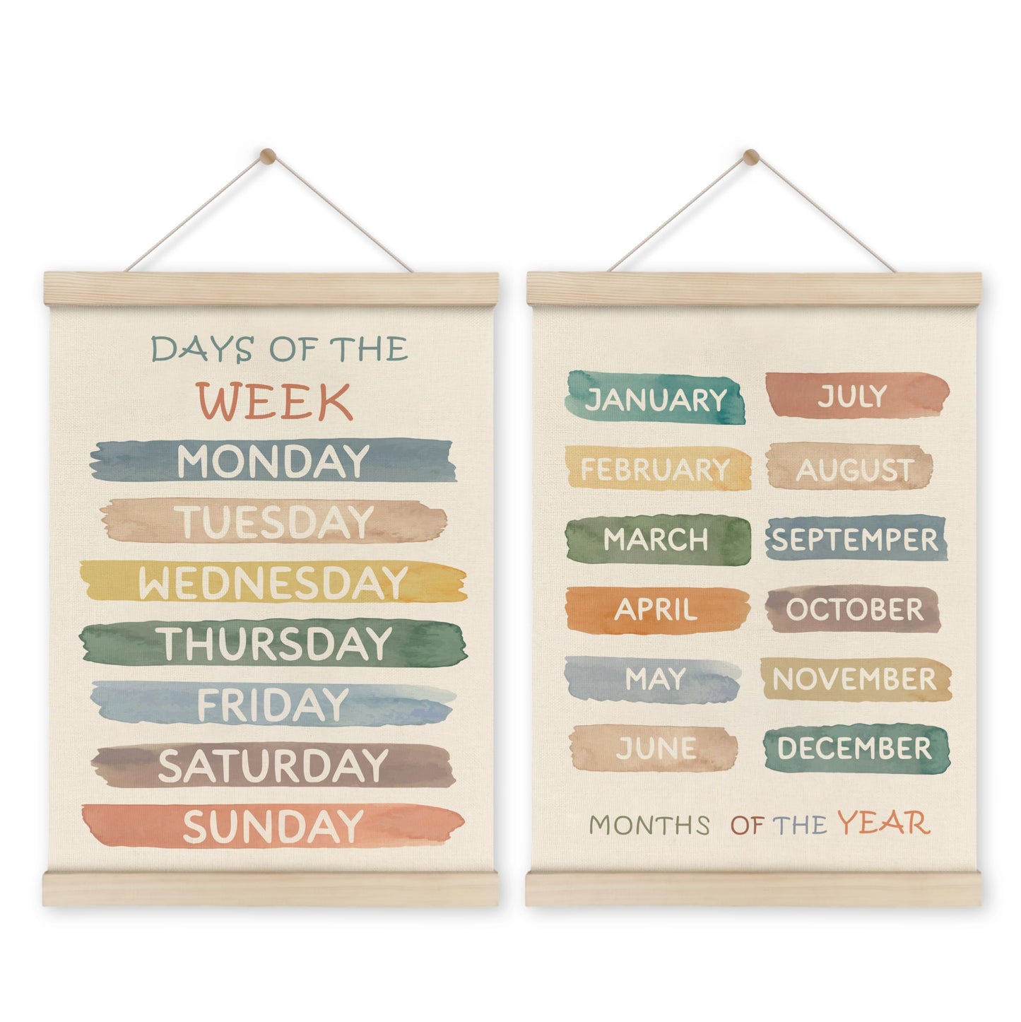 HRQKO Boho Week Month Decor Poster Hanger Frame Set of 2, Educational Posters,Preschool Wall Art with Wooden Frames, Boho Classroom Wall Hanging Banner Decor for Toddlers Room Playroom, 12x16 Inch
