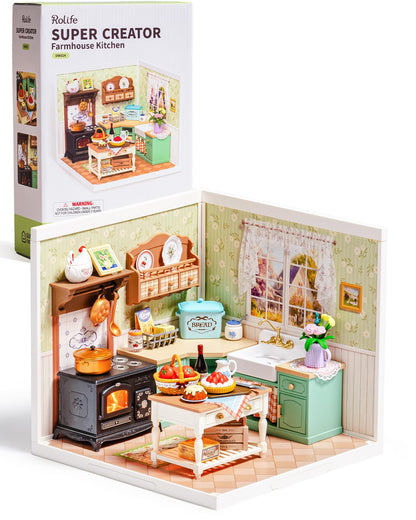 Rolife Super Creator Kits, Tiny House Building Blocks for Little Dolls, DIY Plastic Mini House Model Building Kits for Teens Aged 14+, DIY Crafts/Hobbies for Adult(Farmhouse Kitchen)