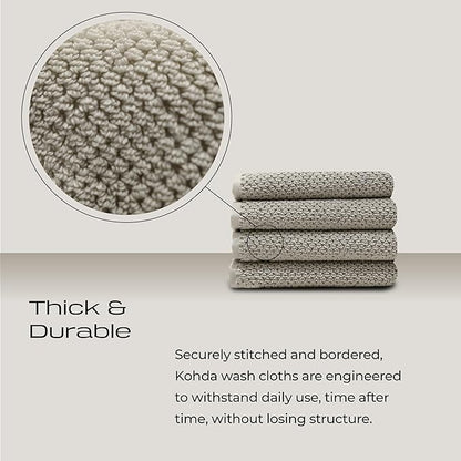 Luxury Silver-Infused Beige Washcloths 4-Pack, 12.9"x12.9"