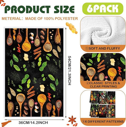 Breling Set of 6 Colorful Spices Kitchen Towels Microfiber Dish Towel