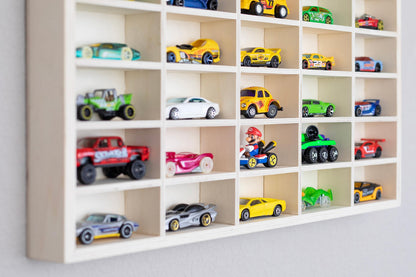 Rustic Roots Car Display Shelf - Wooden Wall Mount for Hot Wheels, Matchbox, and Diecast Case for 50 Cars