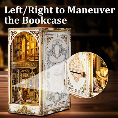 DIY Book Nook Kit - Bookend Diorama with LED - 3D Wooden Puzzle DIY Miniature House Kits - Bookshelf Insert Decor - Booknook Dollhouse Crafts Hobbies Gifts for Adults (Classical Library)