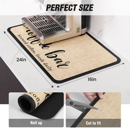 DK177 Coffee Mat - Dish Drying Mat for Kitchen Counter, Hide Stain, Absorbent with Waterproof Rubber Backing, Fit Kitchen Dish Rack Bar Accessories (Coffee Bar, 24" x 16")