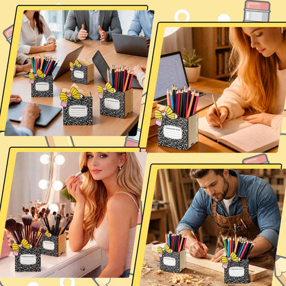 Zhehao 6pcs Composition Book Shaped Pen Holders for Desk Back to School Notebook Wooden Pen Storage Organizer, Cute Desktop Pencil Cups, Stationery Pot Bulk for Teacher Classroom Office Supplies