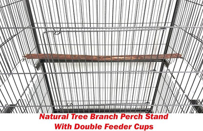 X-Large Sturdy Wrought Iron Breeding Flights Canary Parakeet Cockatiel African Grey Lovebird Finches Parrot Home Cage Double Large Front Doors 4 Side Doors Bottom Storage Shelf On Lockable Wheels