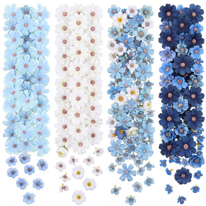 Geosar 120 Pcs Artificial Flowers Bulk Mini Silk Flower for Crafts Fake Small Flowers Heads Floral Arrangement Decor for Spring DIY Wreath Wedding Bouquet Decoration(Blue,Fresh Style)