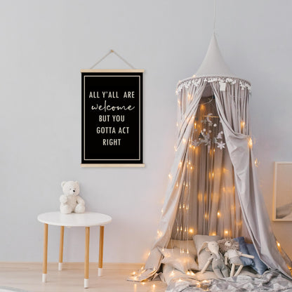 HRQKO Funny Welcome Sign Wall Decor Poster Hanger Frame, Door Signs Posters Wall Art With Wooden Frames, All Y'all Are Welcome Wall Hanging Banner Decor for Home Living Room Entryway, 16x24 Inch
