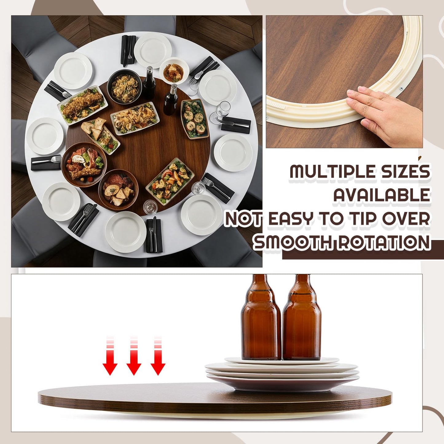 Briwooody 24" Black Walnut Wood Lazy Susan for Table Top, Large Turntable Rotating Serving Tray for Counter Top Solid Wooden Round Lazy Susan Organizer for Kitchen Spinning Food Server Centerpieces