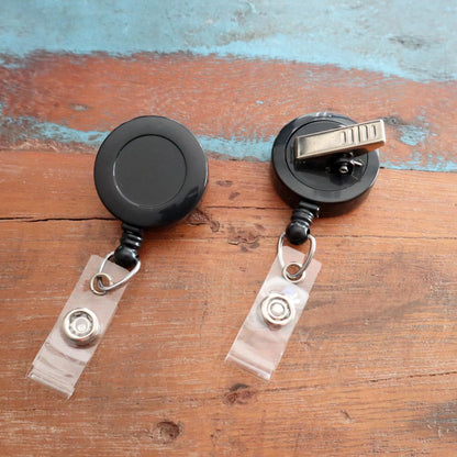 Bulk 25 Pack - Black Retractable Badge Reels with Alligator Swivel Clip & Vinyl Card Holder Strap by Specialist ID - Bulk Premium Black Retractable Name Badge Reels with Alligator Swivel Clip