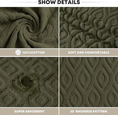 Artoid Mode 2 Pcs Olive Green 3D Diamond Grid Jacquard Hand Towels