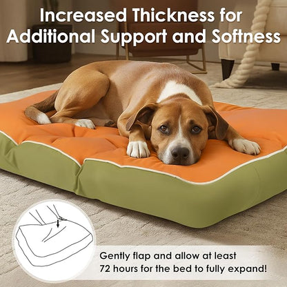 35" x 23" Waterproof Faux Leather Dog Bed for Crate, High Resilience Foam Large Dog Beds, Soft Comfy Kennel Pad with Non-Slip Bottom, Pet Beds for Medium and Large Breed, Easy to Clean