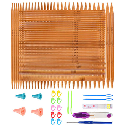 Double Pointed Knitting Needles Set,75 Pcs Wooden Bamboo Knitting Needles Kit,15 Sizes from 2.0mm-10.0mm,with Small Tools,Straight Wood Needles for Beginners,Making Sweater,Scarf,Sock,Weave