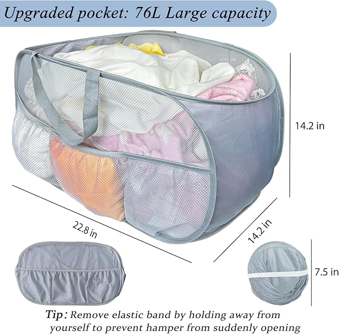Collapsible Laundry Baskets 2 Pack, Mesh Pop Up Hamper