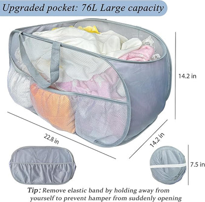 Collapsible Laundry Baskets 2 Pack, Mesh Pop Up Hamper