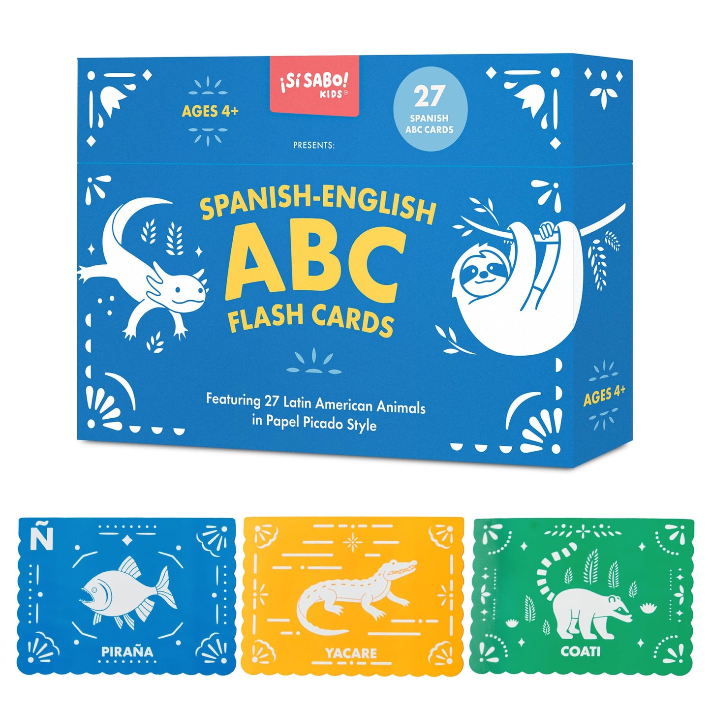 Spanish-English ABC Flash Cards: 27 Bilingual Alphabet Flash Cards Featuring Latin American Animals in a Papel Picado Design (Si Sabo Kids)