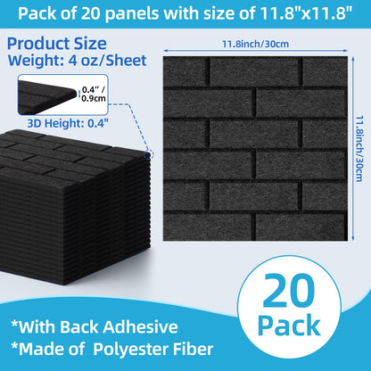 BrightRow 20 Pack Acoustic Panels 12" X 12" Soundproof Wall Panels with Self Adhesive High Density Brick Pattern Sound Absorbing Decorative for Home Office Gaming Room Studio