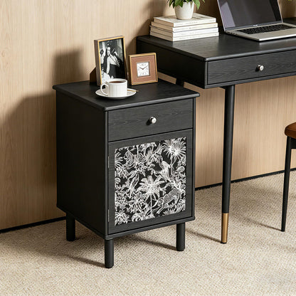 DAELIFKER Black Wood Mid-Century Modern Nightstand, Bedside Table with Drawer and Cabinet, Vintage Wooden Side Table with Storage for Bedroom Living Room, 16"x16"x24"