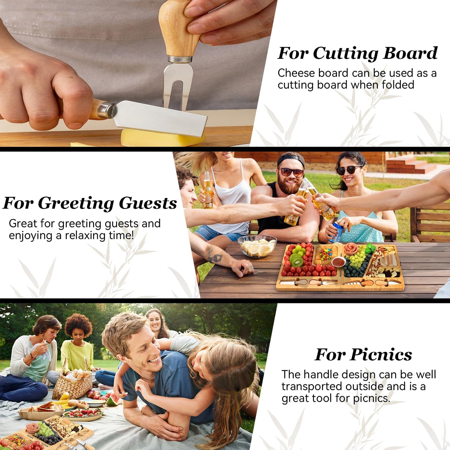 UTCG Bamboo Charcuterie Board Set - Large Folding Cheese Board with Knife Set - Unique White Elephant Gift, House Warming Gift, Wedding Gifts - 22.8 x 11.4 Inches
