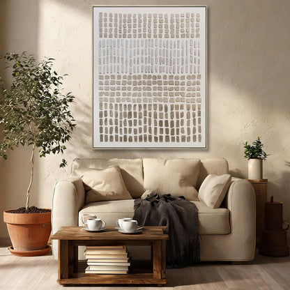 Neutral Beige Minimalist Abstract Wall Art, Mid Century Geometric Hand Painted Framed Canvas, Modern Textured Wall Decor for Living Room Bedroom Office, 32x40 Inch