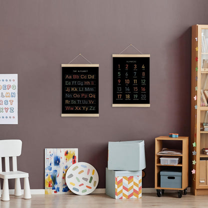 HRQKO Alphabet Numbers Poster Hanger Frame Set of 2, Black Nursery Wall Decor, ABC Poster Wall Art with Wooden Frames, Boho Alphabet Banner Wall Hanging Decor for Toddler Playroom, 12x16 Inch