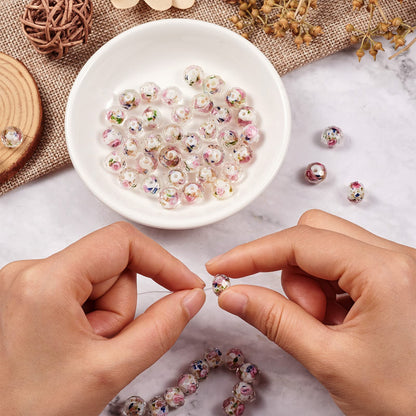 Craftdady About 60Pcs Handmade Gold Sand Lampwork Faceted Rondelle Glass Beads Strands Flower Inlaid Spacer Loose Beads for DIY Jewelry Making Hole: 2mm (White)