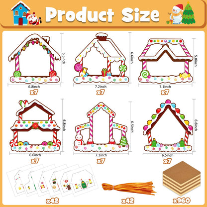 42 Packs Christmas Suncatchers Crafts for Kids, Winter DIY Gingerbread House Tissue Paper Sign Art Crafts Kit Gift for Winter Xmas Holiday Fun Home Classroom Game Activities Party Decor Favors