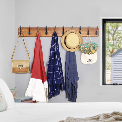 WEBI Rustic Coat Rack Wall Mount,10 Hooks,38 9/16" Long Coat Hooks Wall Mounted,16’’ Hole to Hole,Wood Coat Hanger Wall,Hook Rack Hooks for Hanging Coats,Jacket,Clothes,Hats,Brown