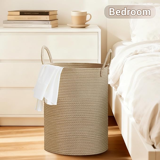 Tall Laundry Basket with Handles, 58L Portable Dirty Clothes Hamper, Boho