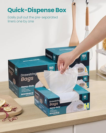 SONGMICS Trash Bags for 8-Gallon Trash Cans, Drawstring Kitchen Garbage Bags