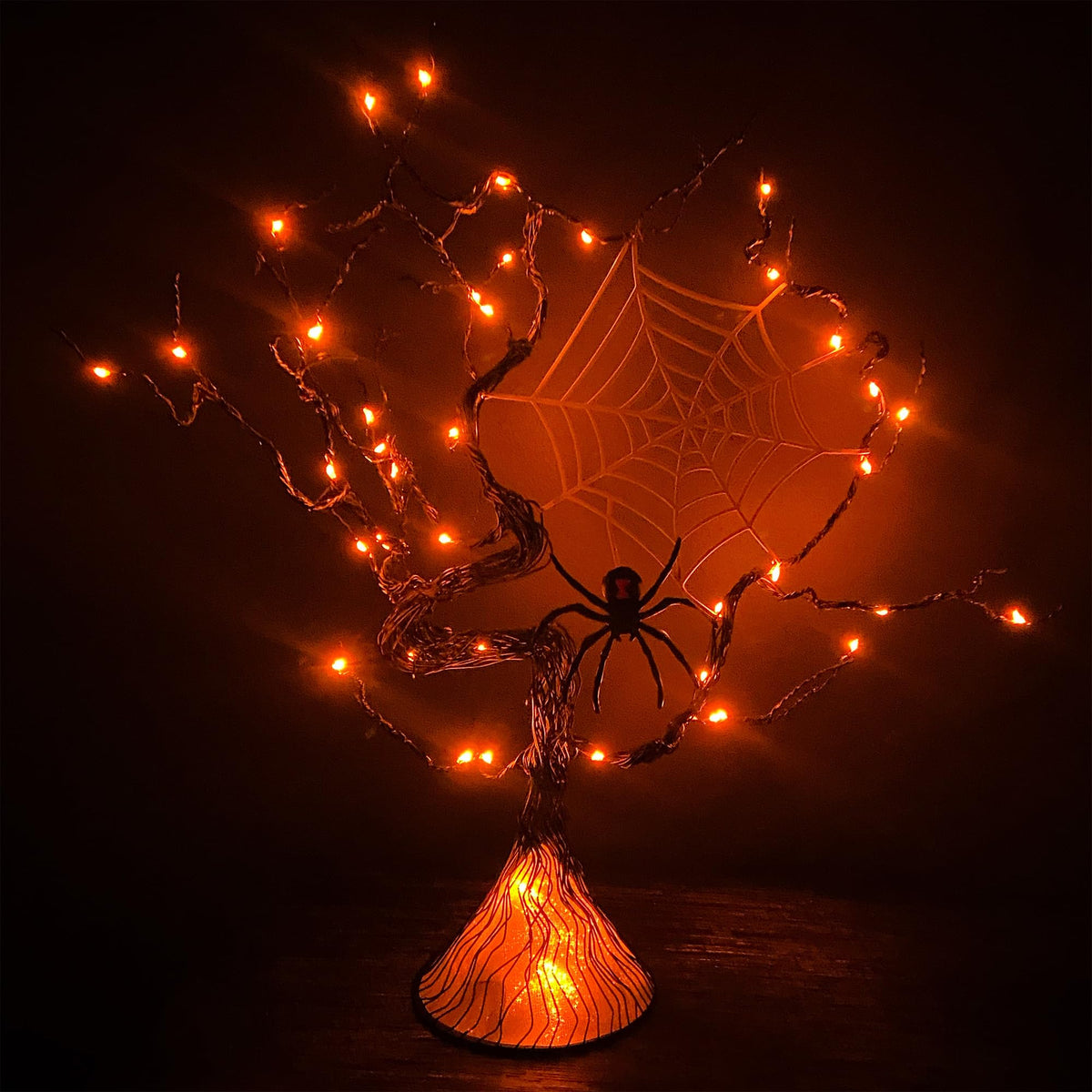 Haute Decor Halloween Tree with Spider - Lighted Black Metal Tree Halloween Centerpiece