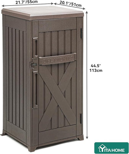 YITAHOME 60 Gallon Large Package Delivery and Storage Box, Double-Wall Resin Outdoor Package Delivery and Waterproof Deck Box for Porch, Curbside, 8.5 Cubic feet, Brown