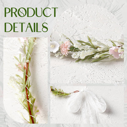 KorViSHOW Pink Flower Crown Headband, Artificial Fairy Floral Headpiece, Renaissance Hair Accessory for Women Girls Maternity Birthday Bridal Wedding Renfaire Festival Cosplay Party Hairband