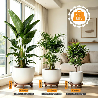 JAZUIHA 3-Pack Plant Stand Indoor, Wood Round Pedestal Riser 6.69/8.66/10.23" Solid Wooden Plant Stool & Pot Holder, Decorative Display for Living Room, Bathroom, Kitchen & Home Decor (Dark Brown)