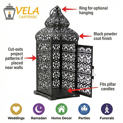 Vela Lanterns Decorative Indoor Moroccan Candle Holders, Black, Set of 2