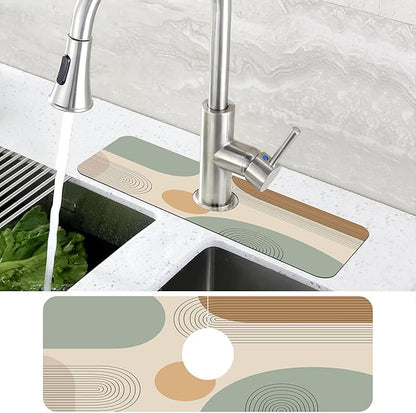 Abstract Minimalistic Geometric Kitchen Sink Splash Guard Mat Absorbent Fast