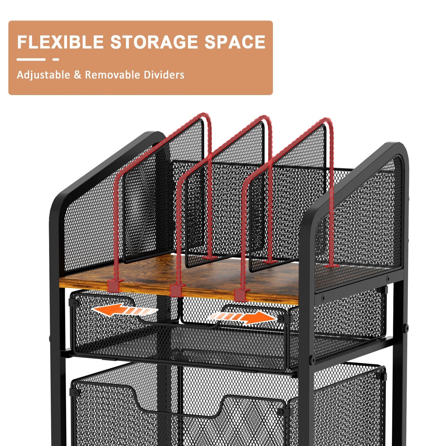 Tiaoheka Rolling File Cabinet with Adjustable Dividers, Mobile Filing Cabinet with 2 Storage Drawers on Lockable Wheels, Hanging File Organizer Beside Under Desk for Office, Home（Patent Pending）