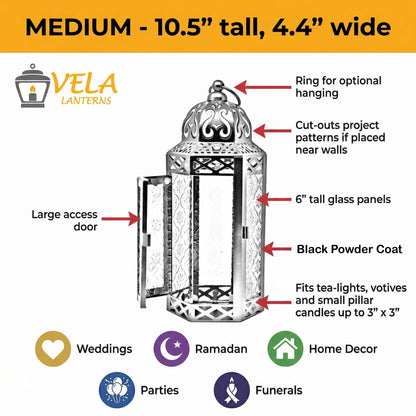 Vela Lanterns Decorative Indoor Moroccan Gothic Candle Holder, Purple, M