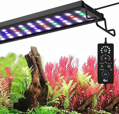 AQQA Aquarium Plant Light Full Spectrum LED Fish Tank Light IP68 Waterproof with 24/7 Natural Mode & DIY RGBW Mode, 9 Colors & 10-Level Brightness Adjustable, 6 Timer Settings for 48"-55" Tank (55W)