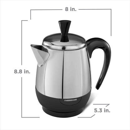 Farberware Electric Coffee Percolator, FCP240, Stainless Steel Basket, Automatic Keep Warm, No-Drip Spout, 4 Cup