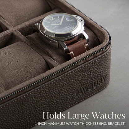 TAWBURY Watch Case - 8 Slot Genuine Top-Grain Leather Watch Box for Men & Women with Extra Wide Pillows for Large Watches - Portable Wristwatch Storage for Home & Travel (Brown)