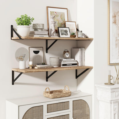 Marsmiles Deep Floating Shelves | 36 Inch Light Wood Wall Shelves Set of 2 | 12 Inch Deep Floating Shelves for Wall | 36''W x 12''D Rustic Light Wooden Shelves for Bathroom Living Room Bedroom Kitchen