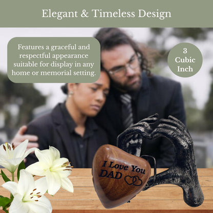 ZAHANAARA Wooden Heart Urn for Ashes|Handcrafted Memorial Box for Funeral |Memorial Gifts, Ashes Keepsake |Aluminum Mini Cremation Urns for Adult Male|I Love You Dad Engraved Tribute|Silver, 3 cu in
